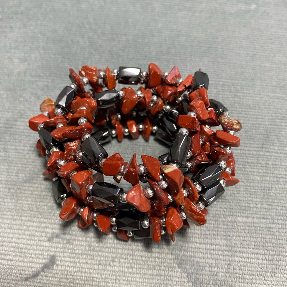 Magnetized Hematine Beads Red Coral Branch Beads Necklace or Wrap Bracelet 43”